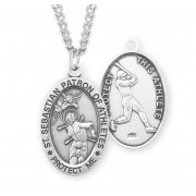 Sterling Silver Oval St Sebastian Baseball Medal-24" Chain - Boxed - Necklace