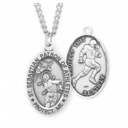 Sterling Silver Oval St. Sebastian Football Medal-24" Chain - Boxed - Necklace