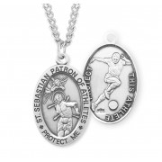 Sterling Silver Oval St. Sebastian Soccer Medal-24" Chain - Boxed - Necklace