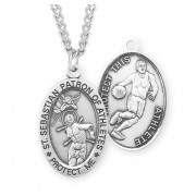 Sterling Silver Oval St. Sebastian Basketball Medal-24" Chain - Boxed - Necklace