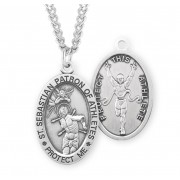Sterling Silver Oval St. Sebastian Track 24" Chain - Boxed - Necklace