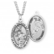 Sterling Silver Oval St. Sebastian Lacrosse 24" Chain - Boxed - Necklace