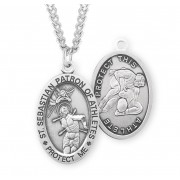 Sterling Silver Oval St. Sebastian Wrestling 24" Chain - Boxed - Necklace