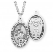 Sterling Silver Oval St. Sebastian Weight Lifting 24" Chain - Boxed - Necklace