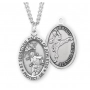 Sterling Silver Oval St. Sebastian Martial Arts 24" Chain - Boxed - Necklace