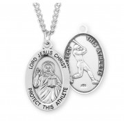 Sterling Silver Oval Lord Jesus Christ Male Baseball Medal w/24" endless Chain - Boxed - Necklace