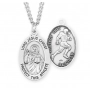 Sterling Silver Oval Lord Jesus Christ Male Football Medal 24" endless Chain - Boxed - Necklace