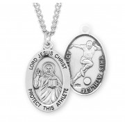 Sterling Silver Oval Lord Jesus Christ Male Soccer Medal w/24" endless Chain - Boxed - Necklace