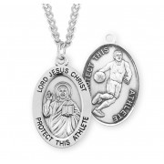 Sterling Silver Oval Lord Jesus Christ Male Basketball Medal w/24" endless Chain - Boxed - Necklace