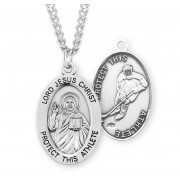 Sterling Silver Oval Lord Jesus Christ Male Hockey Medal w/24" endless Chain - Boxed - Necklace