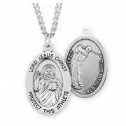 Sterling Silver Oval Lord Jesus Christ Male Golf Medal w/24" endless Chain - Boxed - Necklace