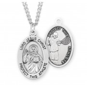 Sterling Silver Oval Lord Jesus Christ Male Tennis Medal w/ 24" endless Chain - Boxed - Necklace