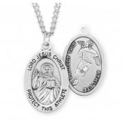 Sterling Silver Oval Lord Jesus Christ Male Lacrosse Medal w/24" endless Chain - Boxed - Necklace