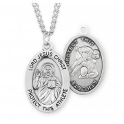 Sterling Silver Oval Lord Jesus Christ Male Wrestling Medal w/24" endless Chain - Boxed - Necklace