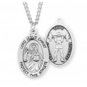 Sterling Silver Oval Lord Jesus Christ Male Weight Lifting Medal w/24" endless Chain - Boxed - Necklace