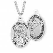 Sterling Silver Oval Lord Jesus Christ Male Martial Arts Medal w/24" endless Chain - Boxed - Necklace