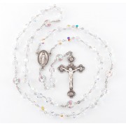 7mm All Sterling Finest Crystal(AB) w/8mm Crystal Flower Our Father Beads Rosary
