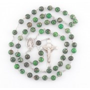 8mm Round Genuine Imperial Jasper Beads Sterling Rosary. Sterling Crucfix & Center Miraculous Medal - Boxed