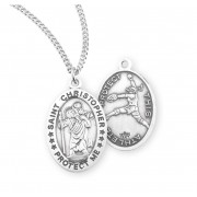 Sterling Silver Oval St Christopher Women's Softball Medal 18" Chain - Boxed - Necklace