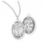 Sterling Silver Oval St Christopher Women's Soccer Medal 18" Chain - Boxed - Necklace