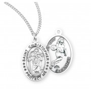 Sterling Silver Oval St Christopher Women's Basketball Medal 18" Chain - Boxed - Necklace