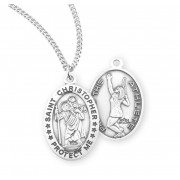 Sterling Silver Oval St Christopher Women's Tennis Medal 18" Chain - Boxed - Necklace