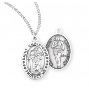 Sterling Silver Oval St Christopher Women's Track Medal 18" Chain - Boxed - Necklace