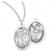 Sterling Silver Oval St Christopher Women's Lacrosse Medal 18" Chain - Boxed - Necklace