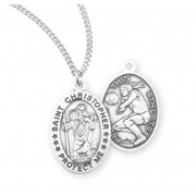 Sterling Silver Oval St Christopher Women's Volleyball Medal 18" Chain - Boxed - Necklace