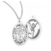 Sterling Silver Oval St Christopher Women's Cheerleading Medal 18" Chain - Boxed - Necklace