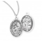 Sterling Silver Oval St. Sebastian Women's Soccer Medal 18" Chain - Boxed - Necklace