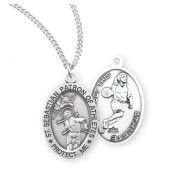 Sterling Silver Oval St. Sebastian Women's Basketball Medal 18" Chain - Boxed - Necklace