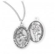 Sterling Silver Oval St. Sebastian Women's Track Medal 18" Chain - Boxed - Necklace