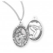 Sterling Silver Oval St. Sebastian Women's Swim Medal 18" Chain - Boxed - Necklace