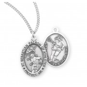 Sterling Silver Oval St. Sebastian Women's Lacrosse Medal 18" Chain - Boxed - Necklace