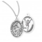 Sterling Silver Oval St. Sebastian Women's Cheerleading Medal 18" Chain - Boxed - Necklace