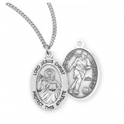 Sterling Silver Oval Lord Jesus Christ Female Soccer Medal 18" Chain - Boxed - Necklace