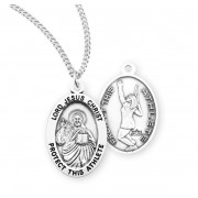 Sterling Silver Oval Lord Jesus Christ Female Tennis Medal w/18" Chain - Boxed - Necklace