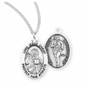 Sterling Silver Oval Lord Jesus Christ Female Track Medal w/18" Chain - Boxed - Necklace