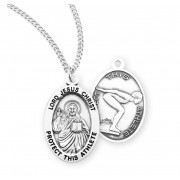 Sterling Silver Oval Lord Jesus Christ Female Swimming Medal w/18" Chain - Boxed - Necklace