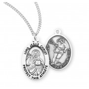 Sterling Silver Oval Lord Jesus Christ Female Lacrosse Medal w/18" Chain - Boxed - Necklace