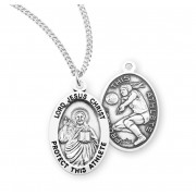 Sterling Silver Oval Lord Jesus Christ Female Volleyball Medal w/18" Chain - Boxed - Necklace