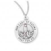 Sterling Silver Round 11/16" Our Lady of Fatima Medal w/ 18" Chain - Boxed - Necklace