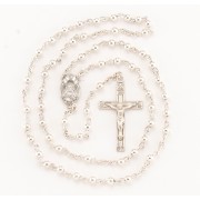 High Polished 4MM Sterling Silver Round Beads made with center and crucifix - Boxed