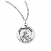 Sterling Silver Medal Round St Nicholas -18" Chain - Boxed - Necklace