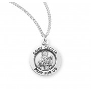Sterling Silver Medal Round St Cecilia 18" Chain - Boxed - Necklace Sterling Silver Medal Round St Cecilia 18" Chain - Boxed - Necklace