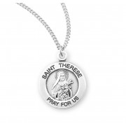 Sterling Silver Medal Round St Therese 18" Chain - Boxed - Necklace