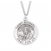 Sterling Silver St. Michael Round Medal 1" w/ 24" Chain - Boxed - Necklace