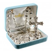 Solid Sterling Heart Rosary w/8mm Our Father Beads, Sterling Miraculous Heart Center and Crucifix Boxed-210/196