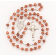 7mm Brown Cocoa Bead Sterling Rosary - Boxed